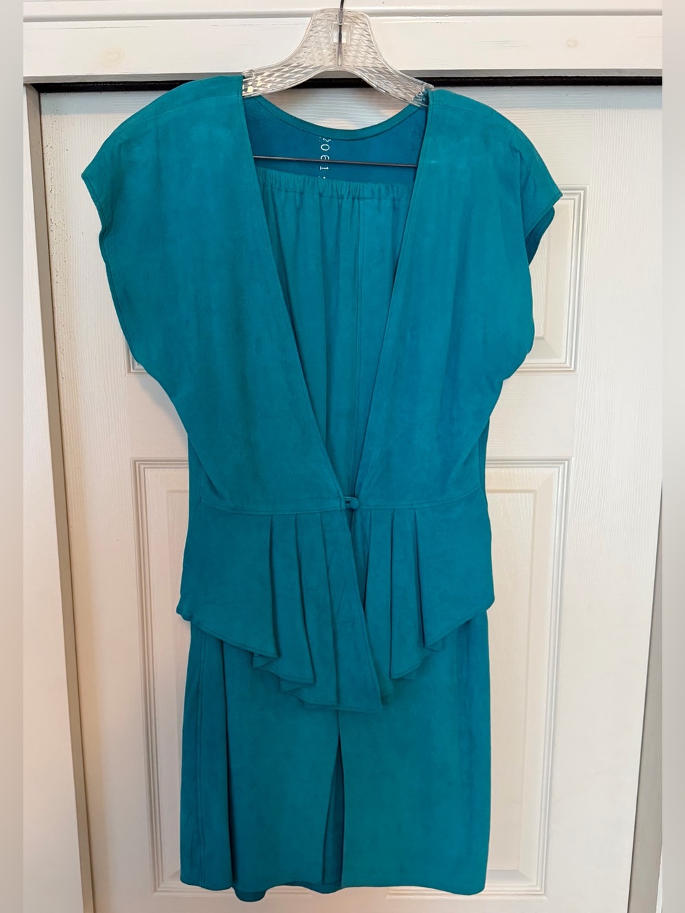 Teal V-Neck Draped Peplum Jumpsuit